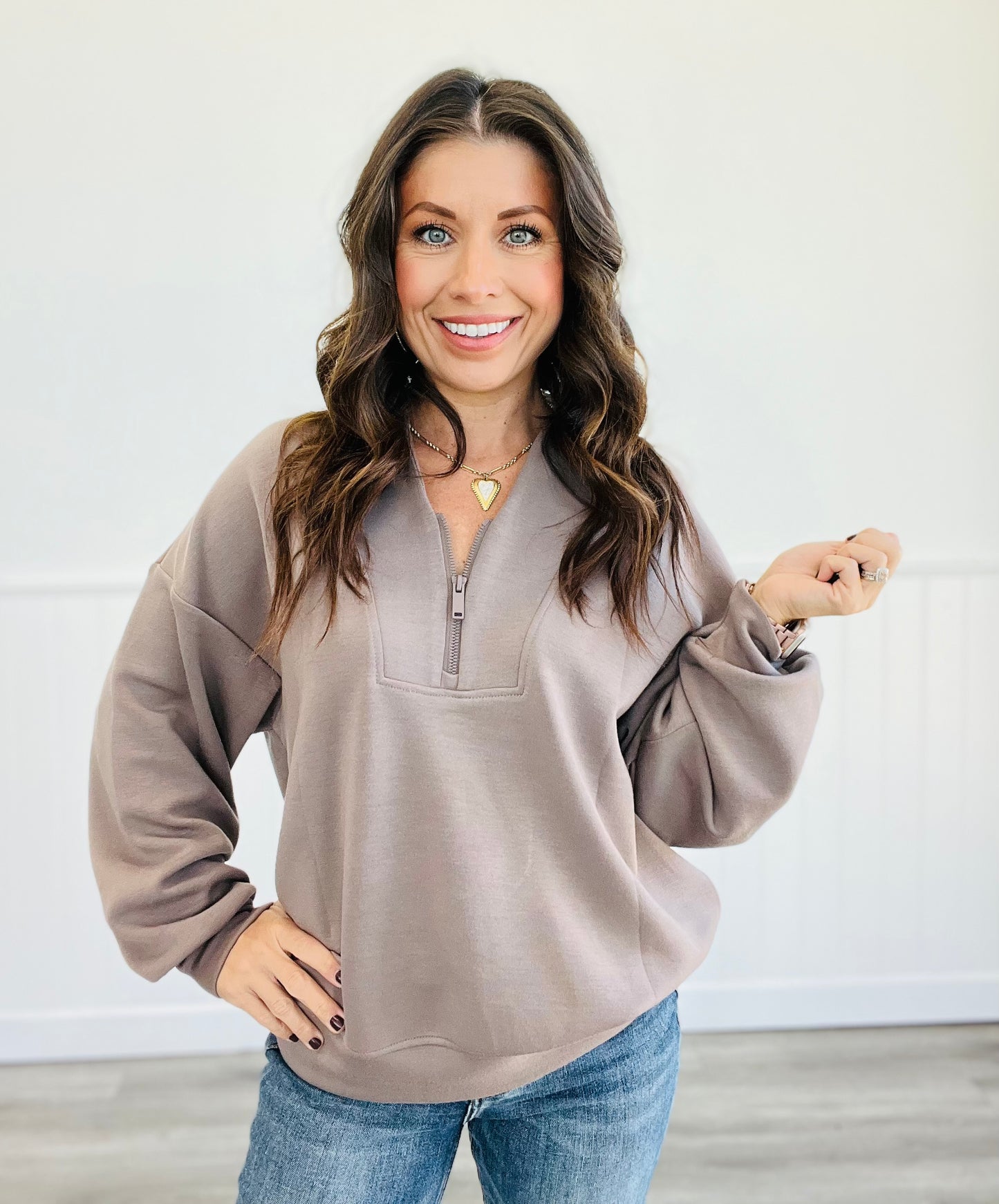 Modal Bubble Sleeve Half Zip Jacket (Reg. and Plus) - 6 Colors