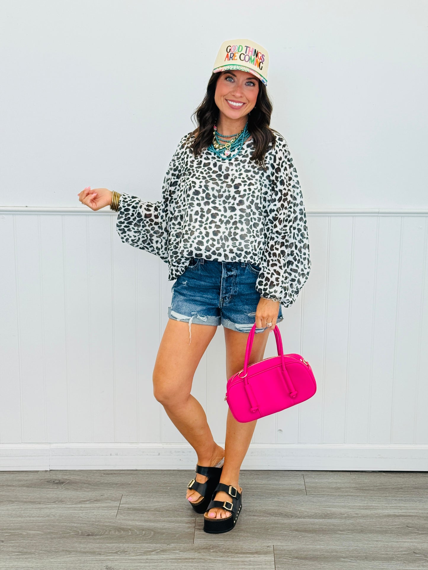 White/Black Spotted Batwing Blouse (One Size)