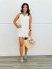 Off White Floral Embroidered Sleeveless Romper (Reg.)