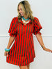 Red Brown Striped Tie Back Mini Dress (Reg & Plus)