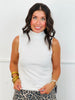 White Sleeveless Ribbed Turtleneck Top (Reg. and Plus)