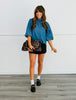 Denim Gold Button Detail Puff Sleeve Blouse (Reg.)