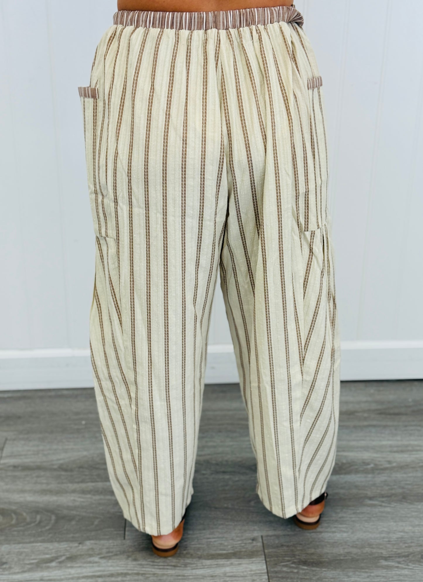 Contrast Waist Textured Cropped Pants (Reg. and Plus) - 2 Colors