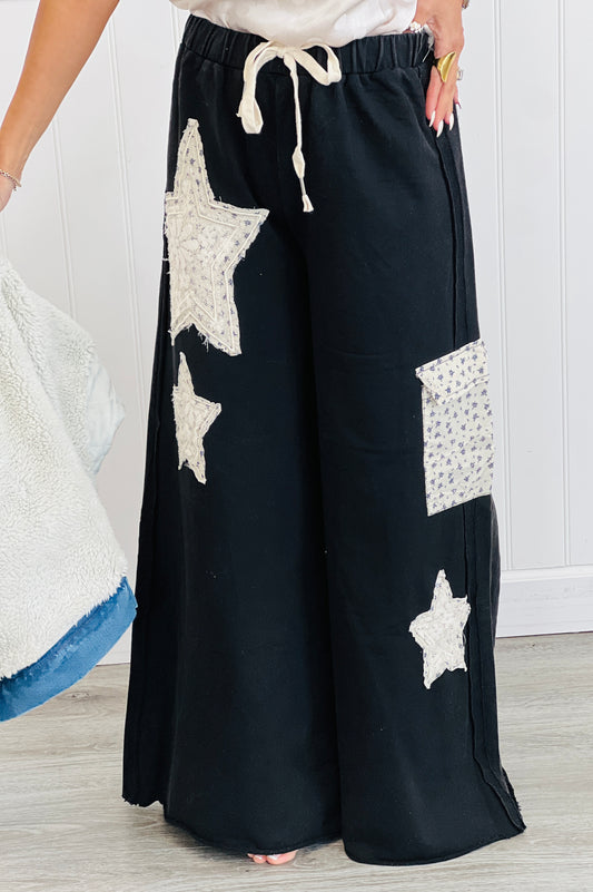POL Black Denim Lace Star Patch Pants (Reg.)