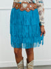 Teal Tiered Fringe Mini Skirt (Reg. & Plus)