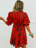 Red Brown Striped Tie Back Mini Dress (Reg & Plus)
