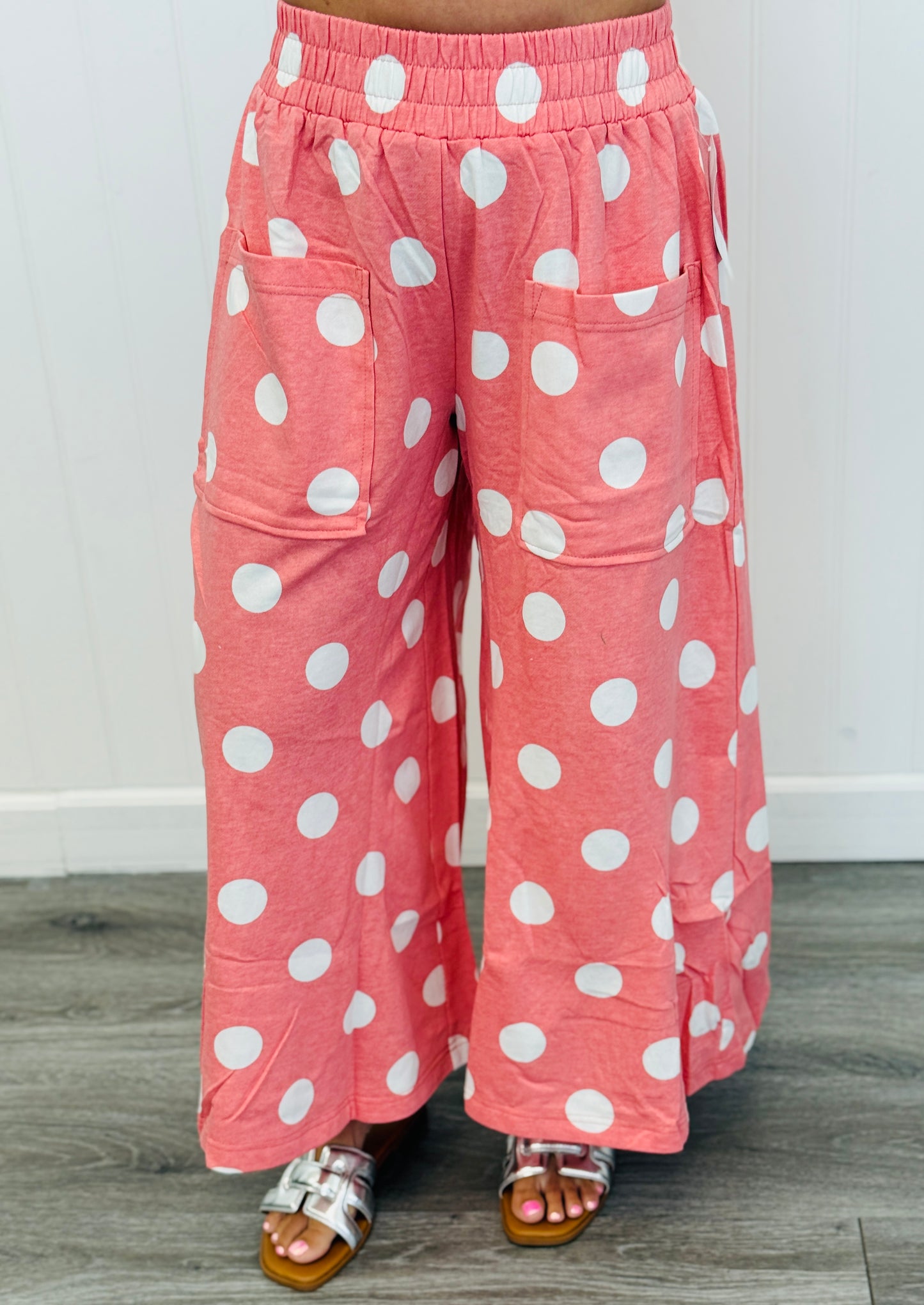 Coral/White Polka Dot Wide Leg Pants (Reg & Plus)