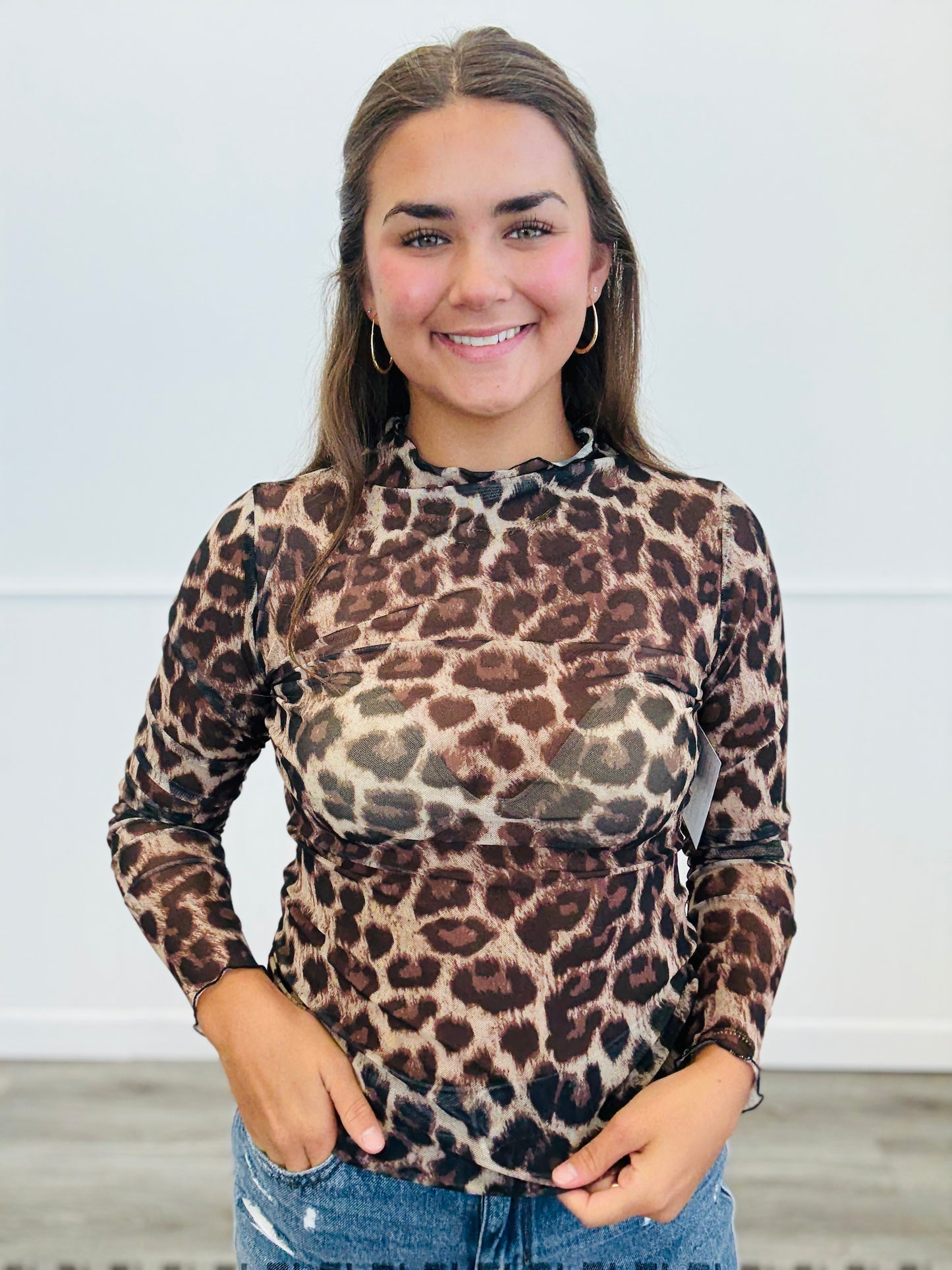 Leopard Mesh Long Sleeve Top (Reg.)