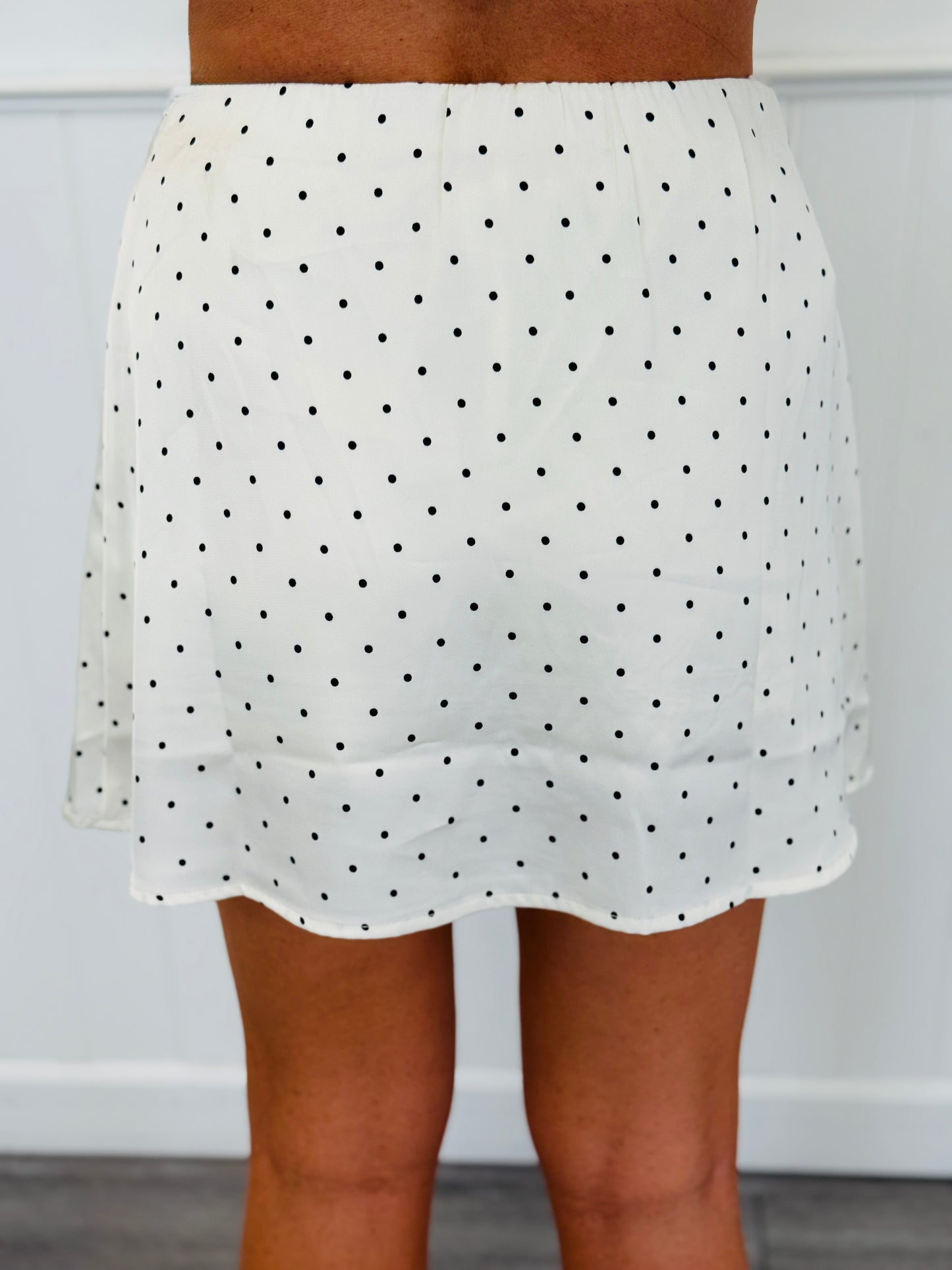 Ivory Polka Dot Satin Mini Skort (Reg.)