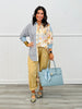Denim/Ivory Floral & Stripe Button Up Top (Reg. and Plus)