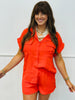 Orange Button Up Top & Shorts Set (Reg. and Plus)