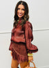 Brown Button Down Organza Top & Short Sets (Reg.)