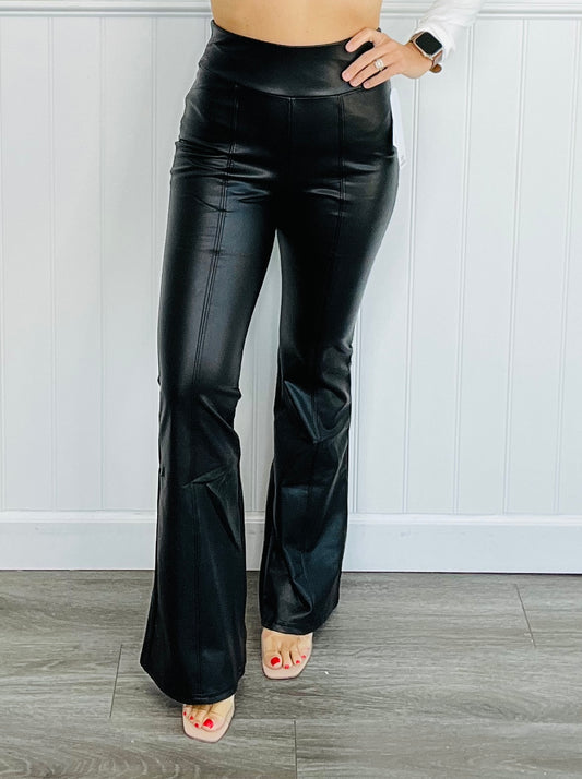 Black Faux Leather Lined Flare Pants (Reg & Plus)