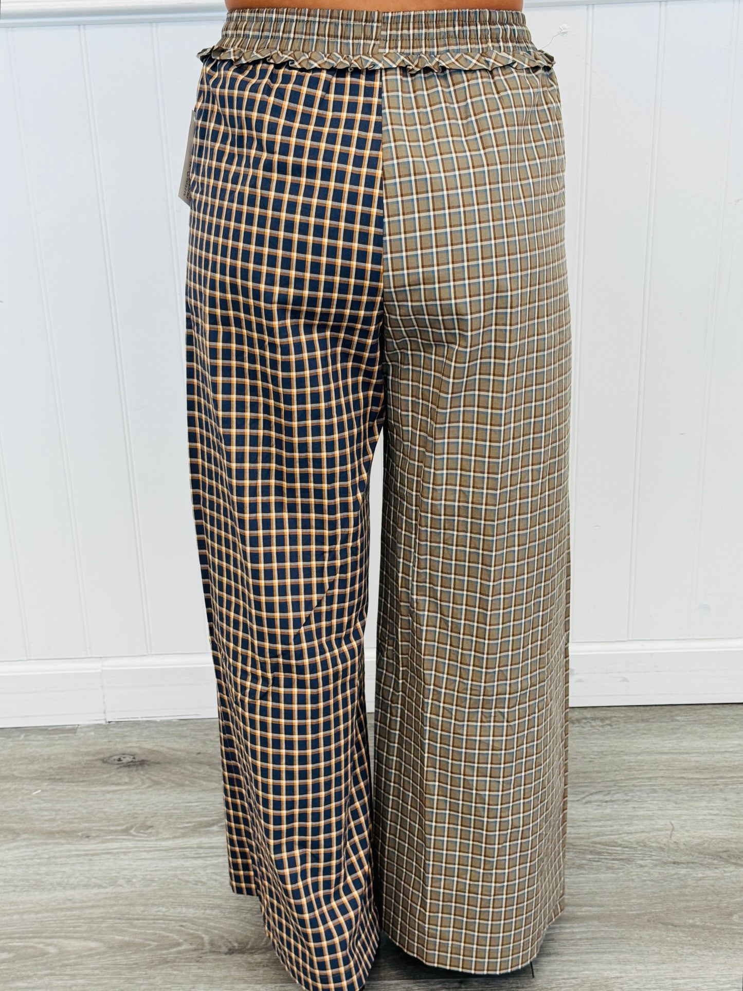 Olive Combo Check Wide Leg Pants (Reg.)