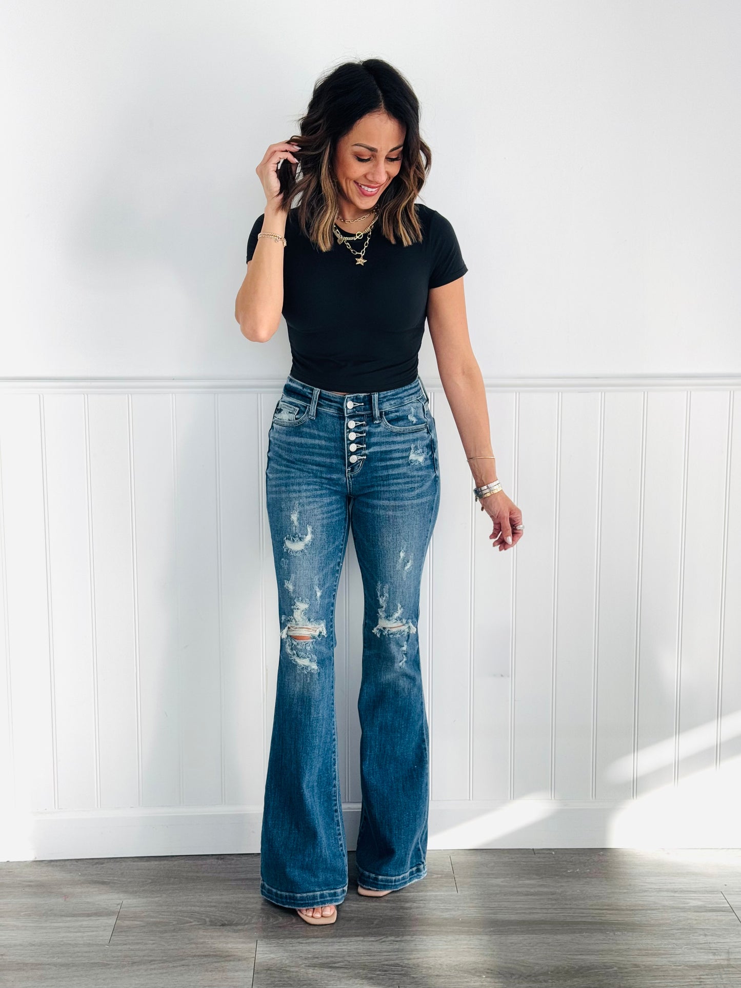 Judy Blue Button It Up Flare Jeans (Reg & Plus)