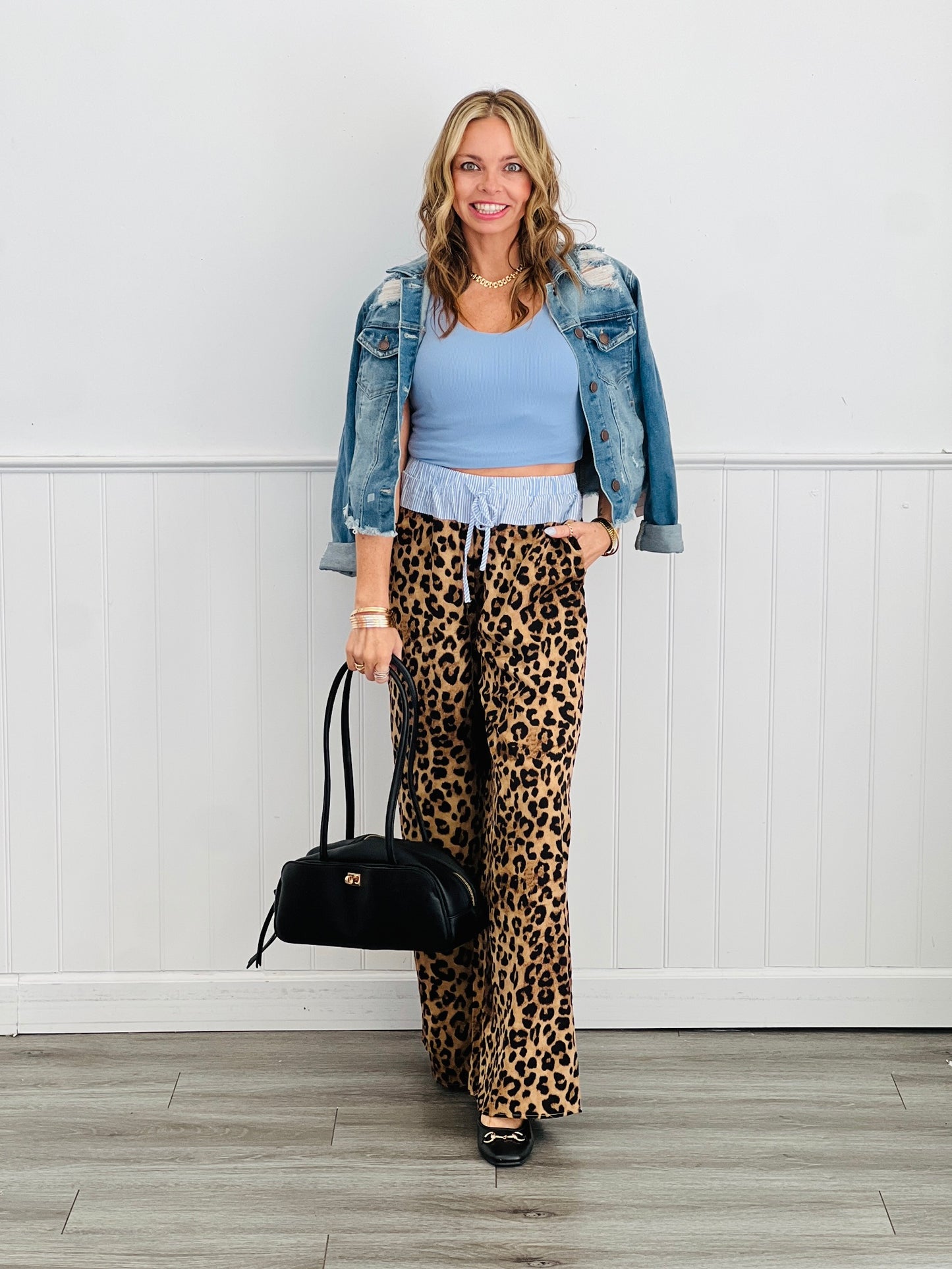 Leopard & Stripe Button Down Lounge Set (Reg. and Plus)