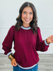 Burgundy Contrast Stripe Trim Sweater Top (Reg & Plus)