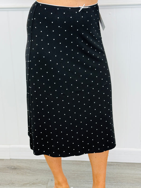 Black Polka Dot Slip On Midi Skirt (Reg.)