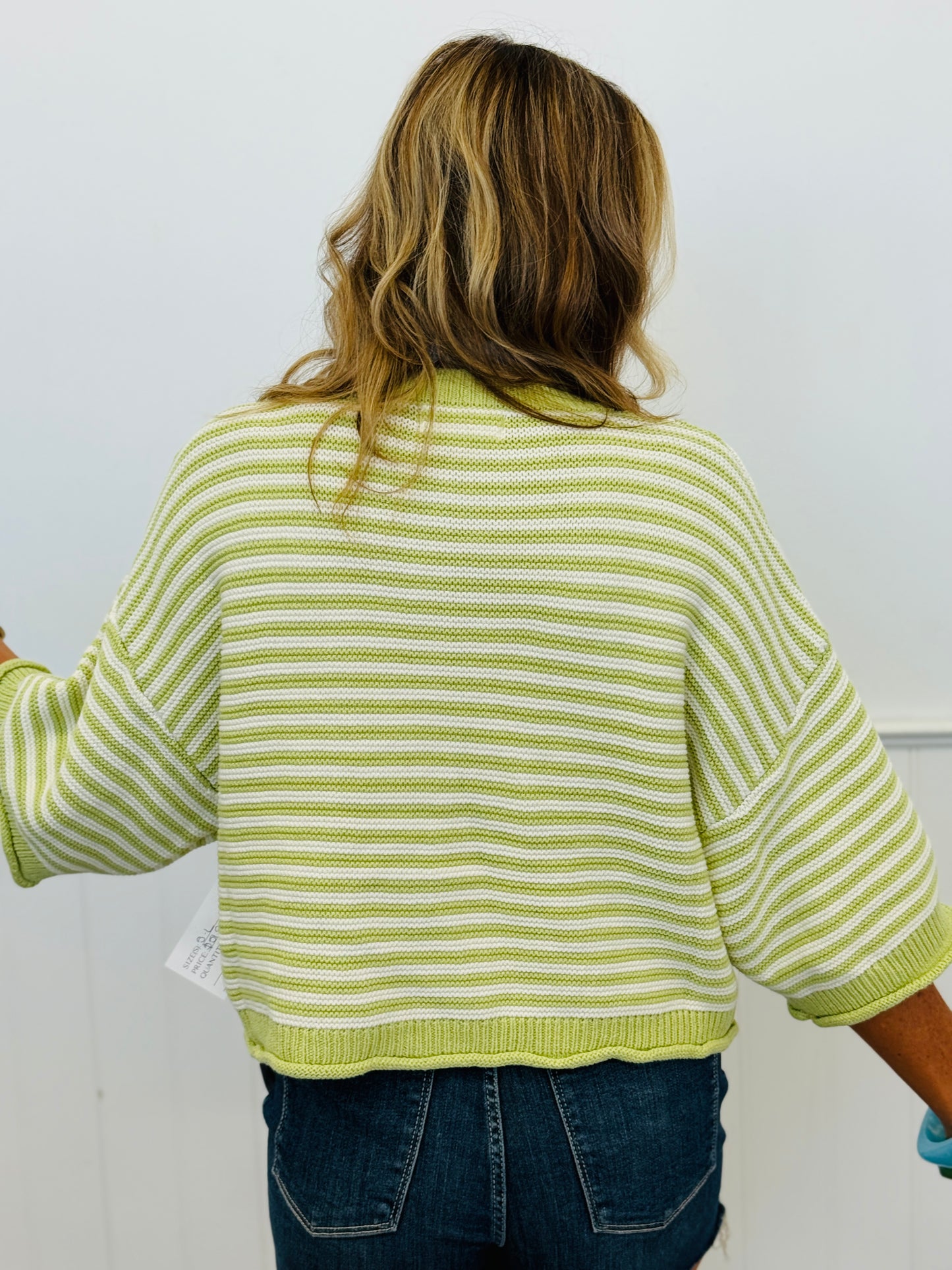 Green/Off White Thin Stripe Half Sleeve Cardigan (Reg.)