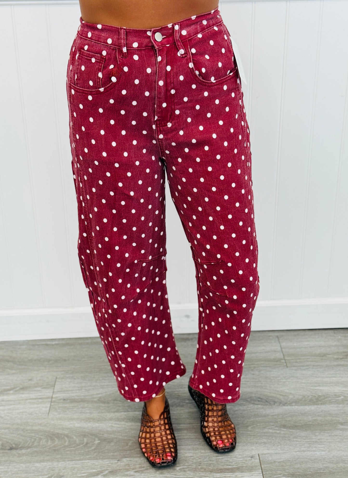 Burgundy Polka Dot Barrel Pants (Reg. and Plus)