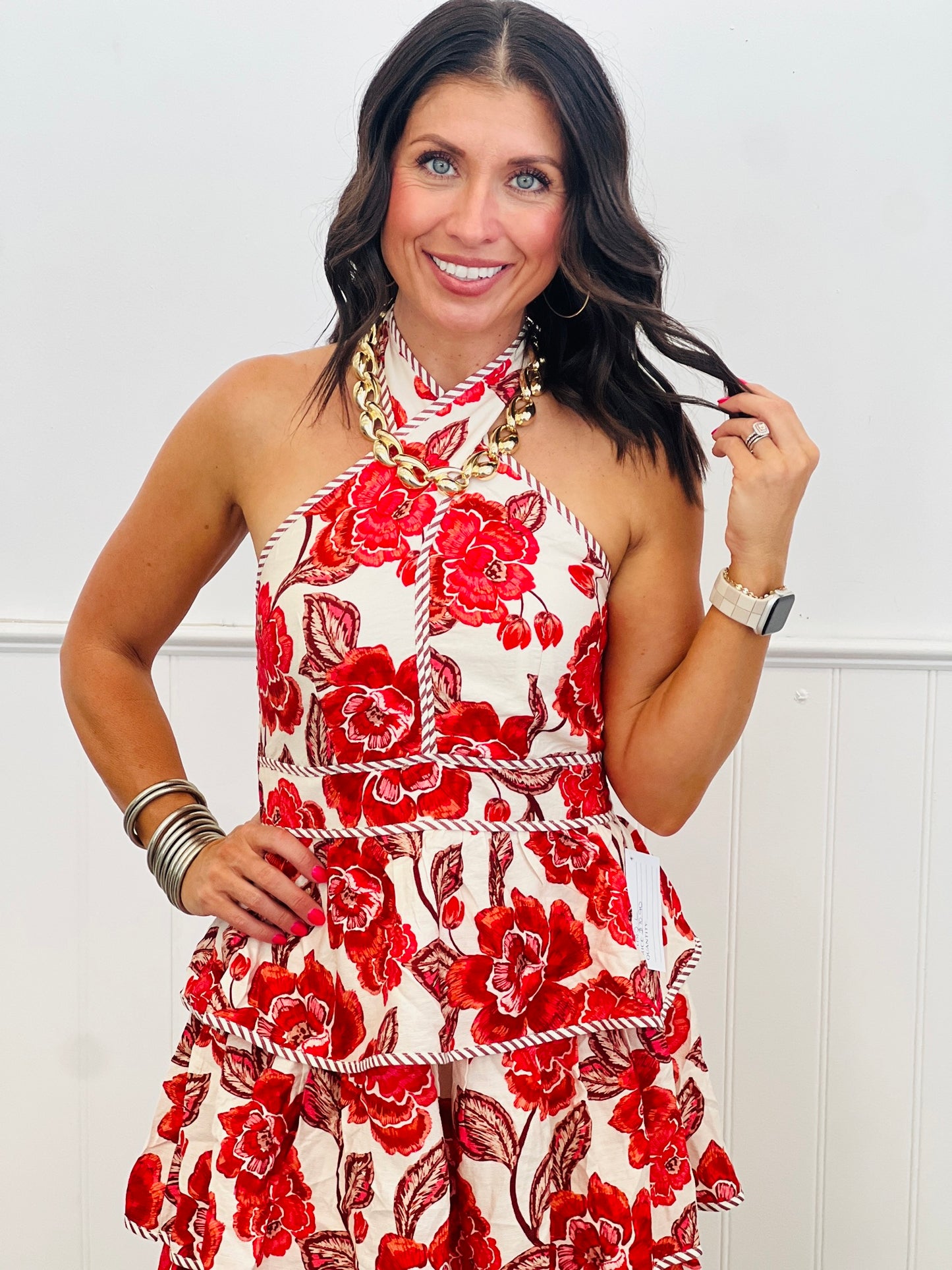 Brick Floral Print Halter Midi Dress (Reg.)