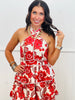 Brick Floral Print Halter Midi Dress (Reg.)
