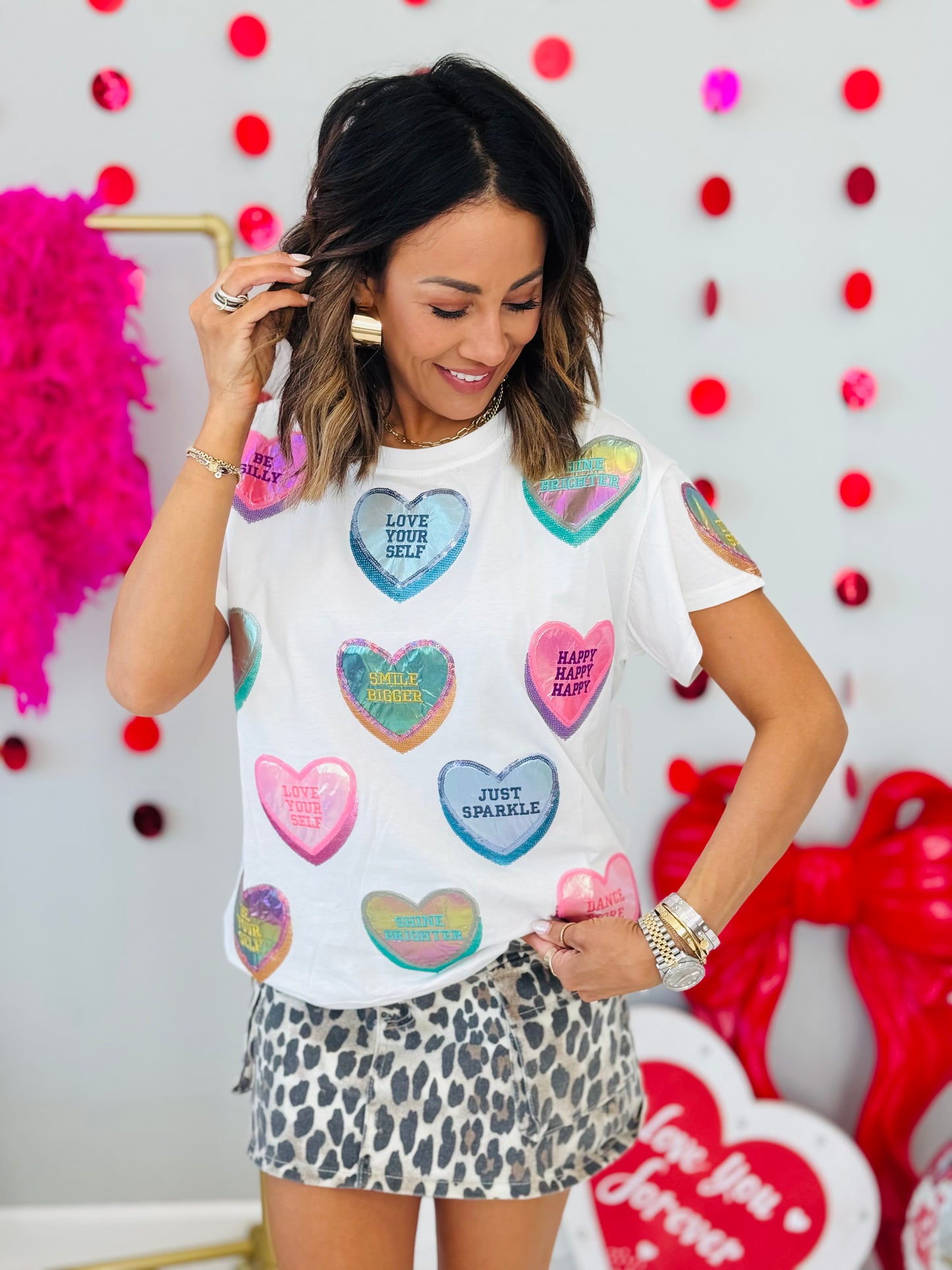 Queen Of Sparkles Positive Candy Hearts Tee (Reg. & Plus)