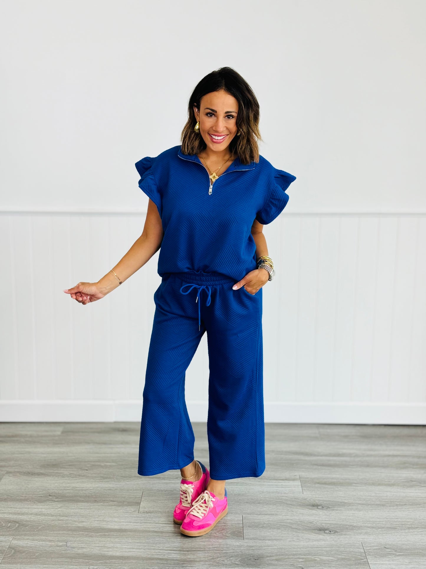 Textured Ruffle Sleeve Top & Pants Set (Reg. and Plus) - 6 Colors