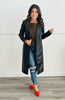 Black Faux Leather Belted Coat (Reg. and Plus)