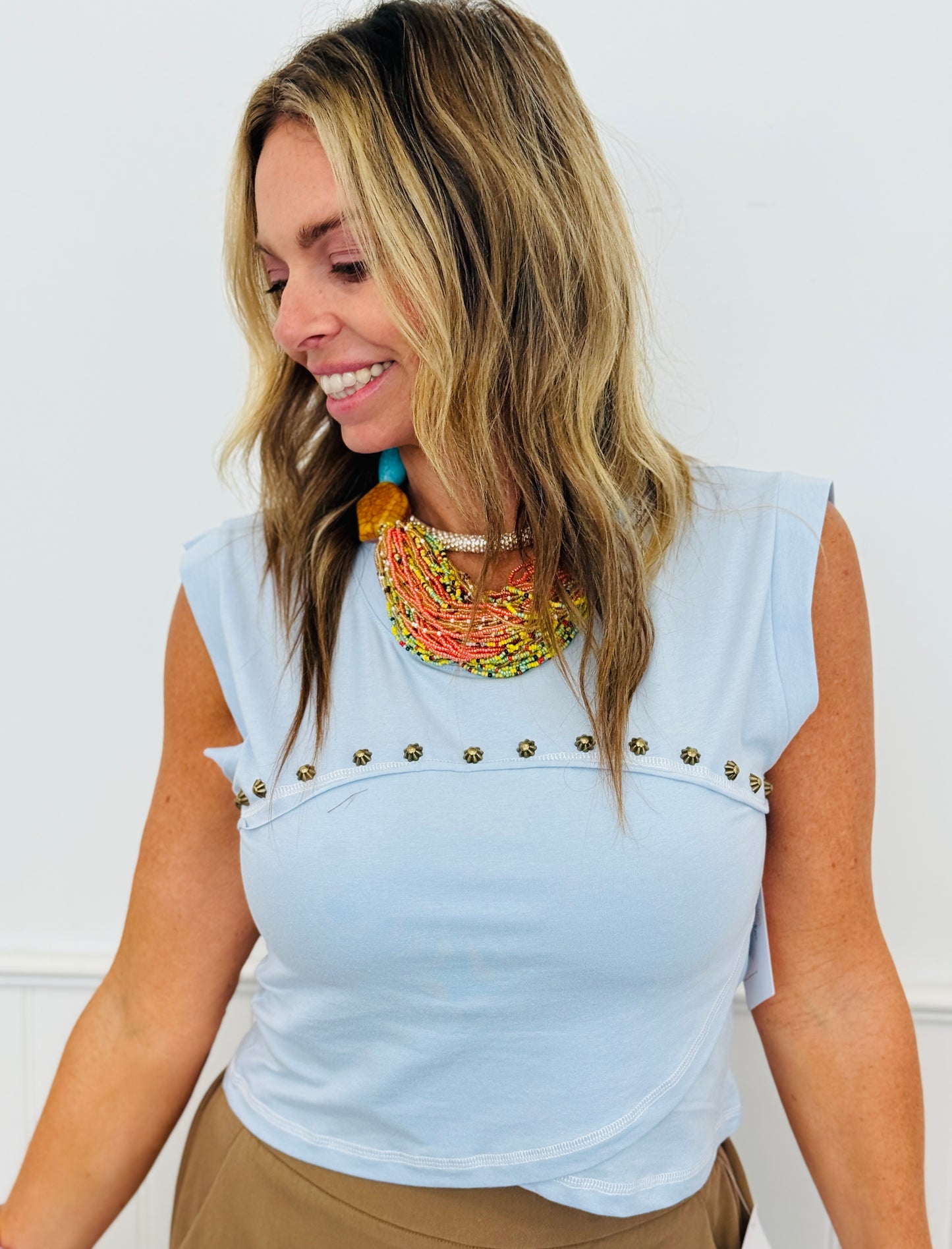 POL Stud Accent High Low Tee Top (Reg.)-2 Colors
