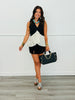 Black/Beige Polka Dot Contrast Blouse (Reg. and Plus)