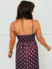 Brown Polka Dot Pleated Strappy Maxi Dress (Reg & Plus)