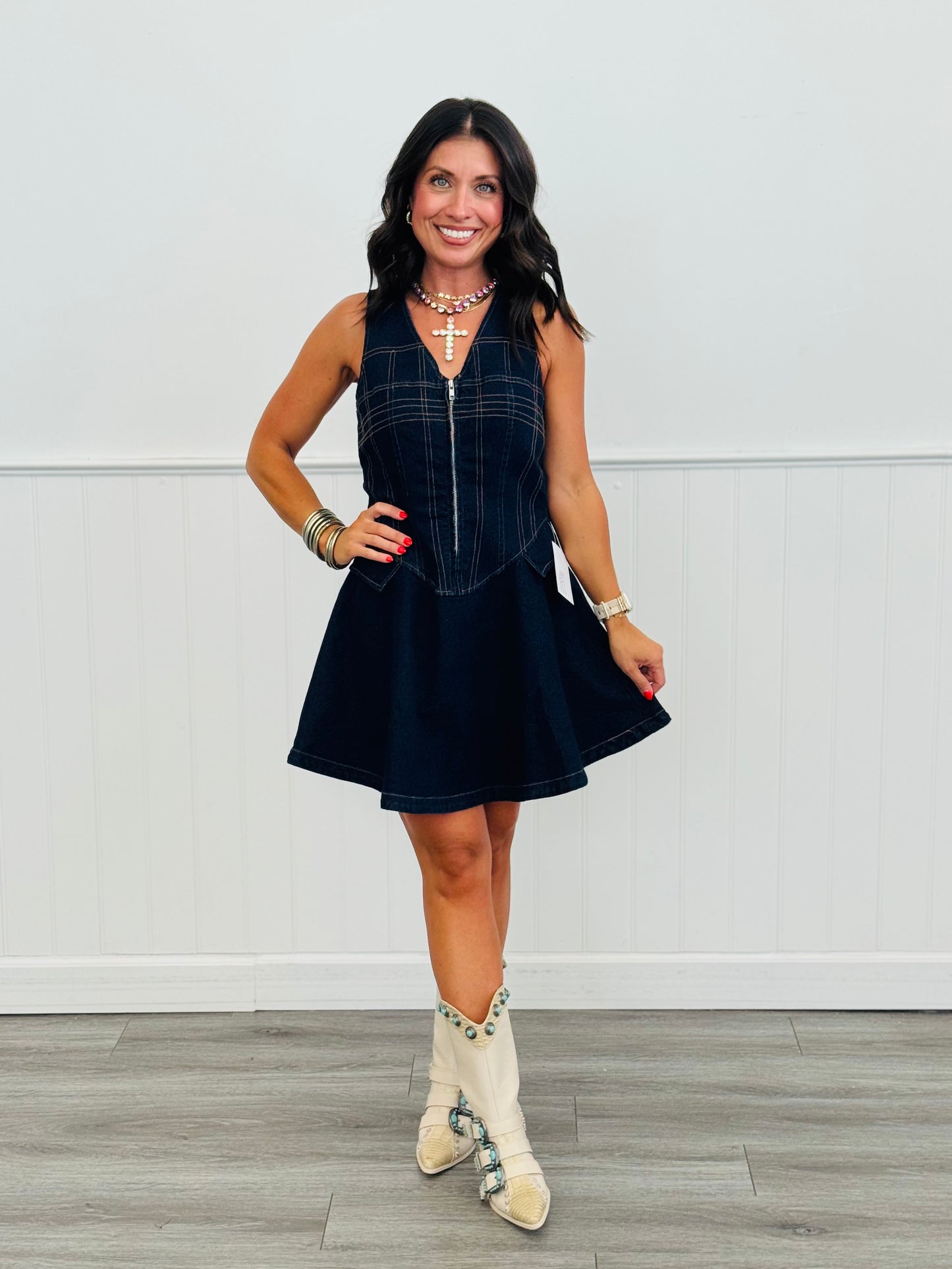 Dark Denim Zip Corset Mini Dress (Reg.)