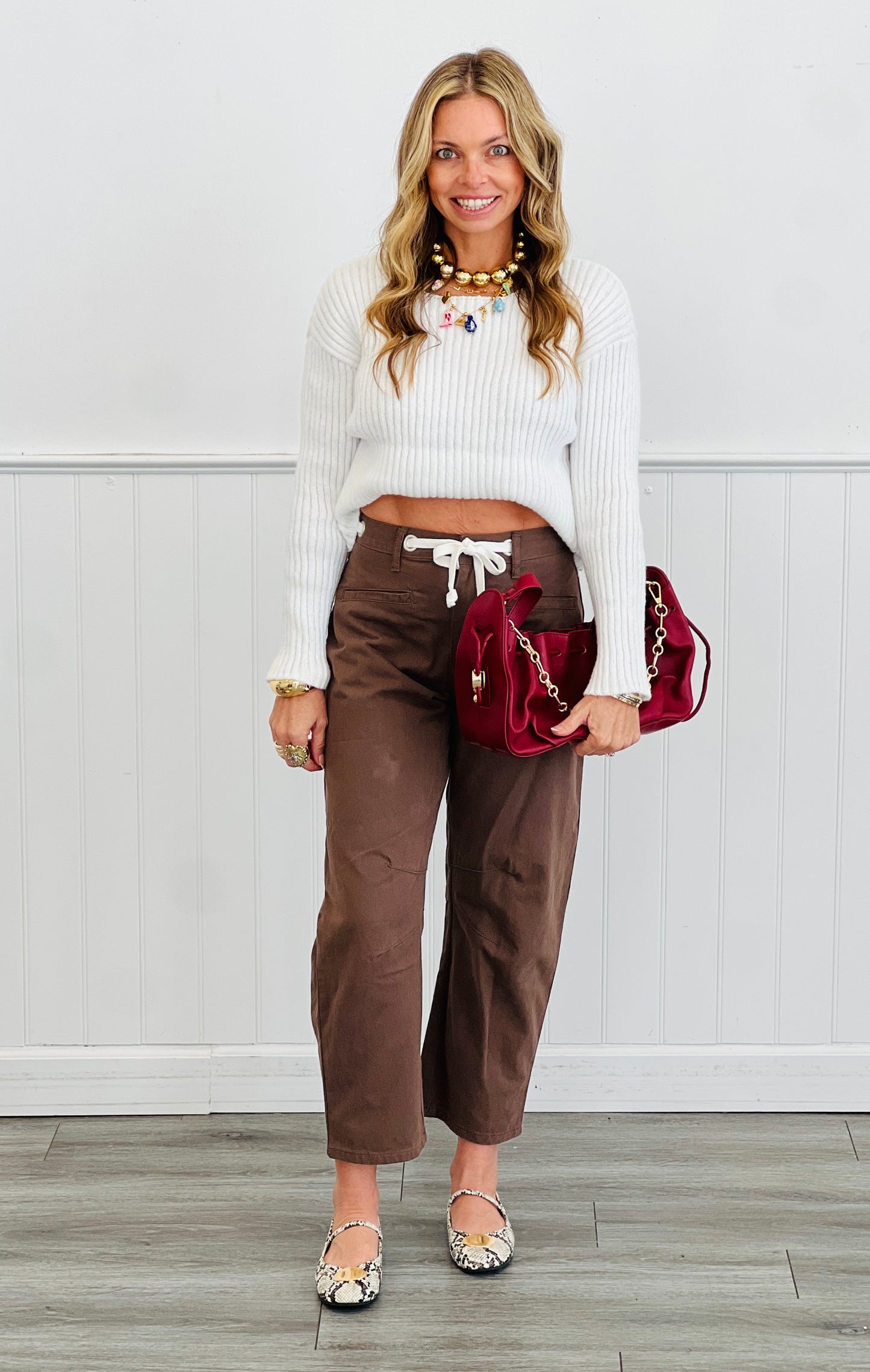 Chocolate Waist Tie Barrel Jeans (Reg.)