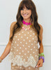 Latte Sleeveless Scallop Lace Trim Polka Dot Top (Reg.)