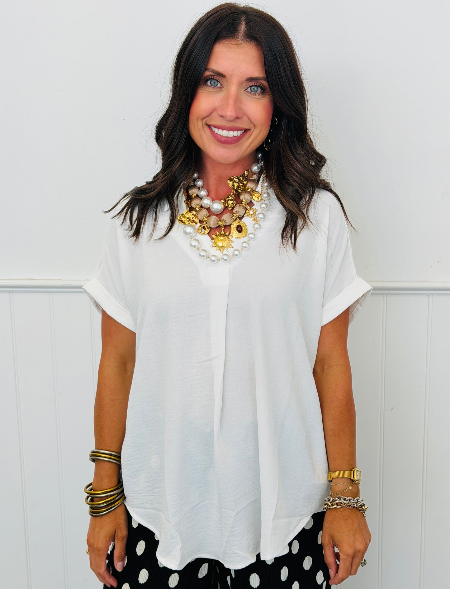 Pullover Back Pleat Collared Blouse (Reg.) - 5 Colors