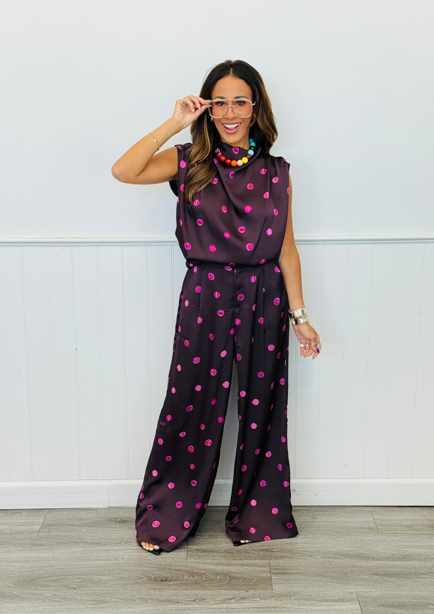 Polka Dot Cowl Mock Neck Sleeveless Top (Reg.) - 4 Colors