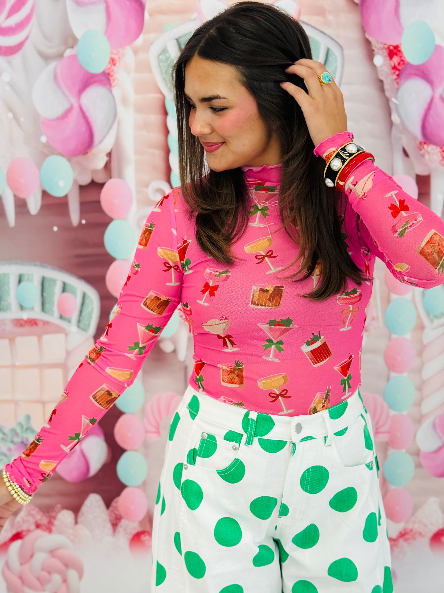 Holiday Drinks Keigan Mesh Top (Reg. and Plus)