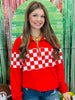 Red End Zone Checkered Pullover Top (Reg. and Plus)