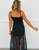 Black Sheer Mesh Polka Dot Midi Dress (Reg.)