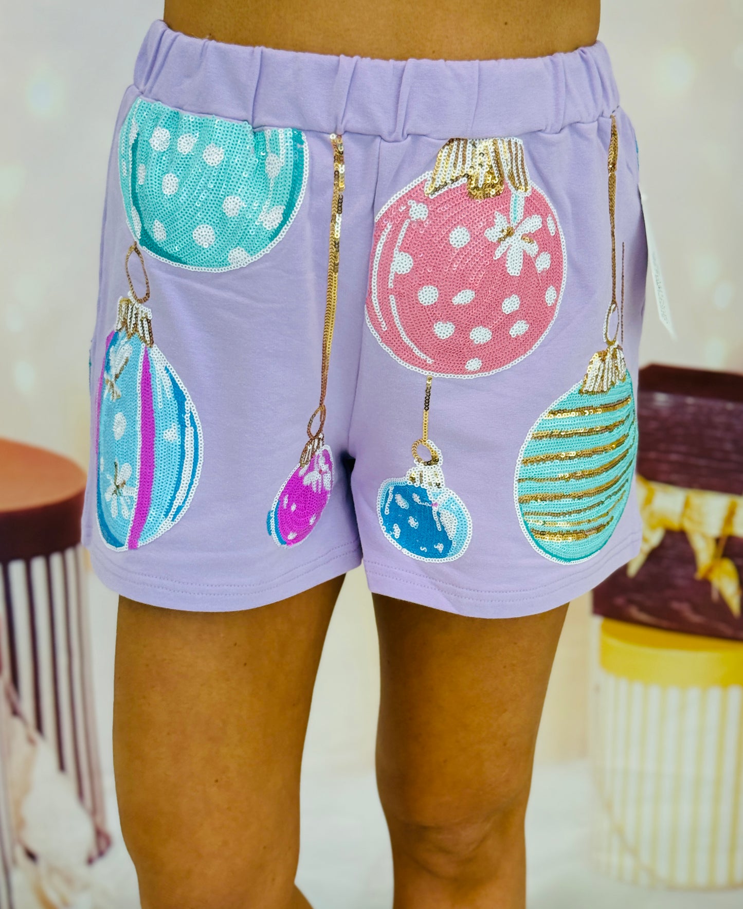 Christmas Ornaments Sequin Shorts (Reg. and Plus)