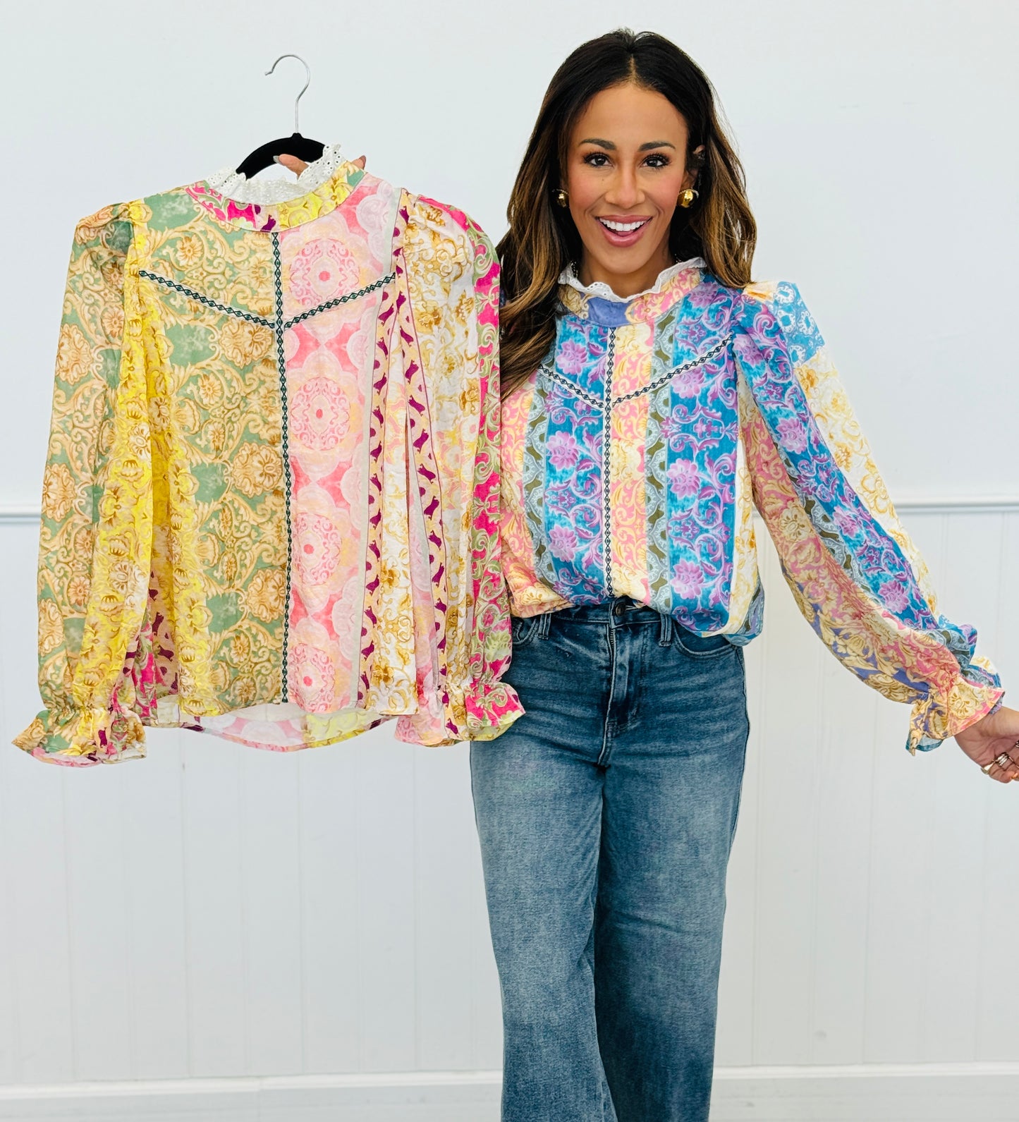Eyelet Ruffled Neck Baroque Blouse (Reg.) - 2 Colors