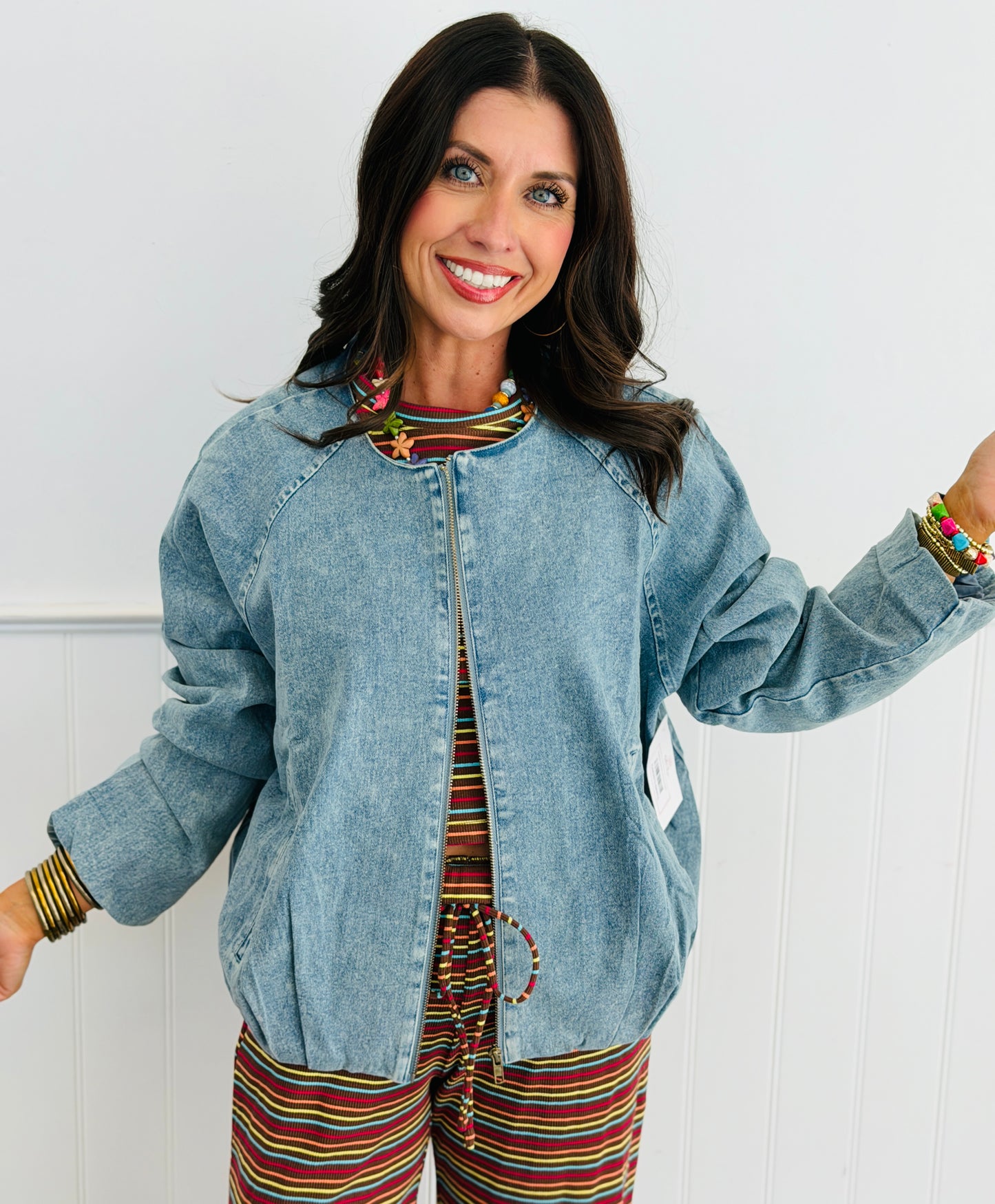 Denim Zip Up Bomber Jacket (Reg & Plus)