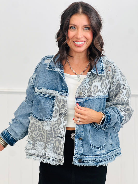 Oli & Hali Washed Denim/Contrast Leopard Jacket (Reg.)