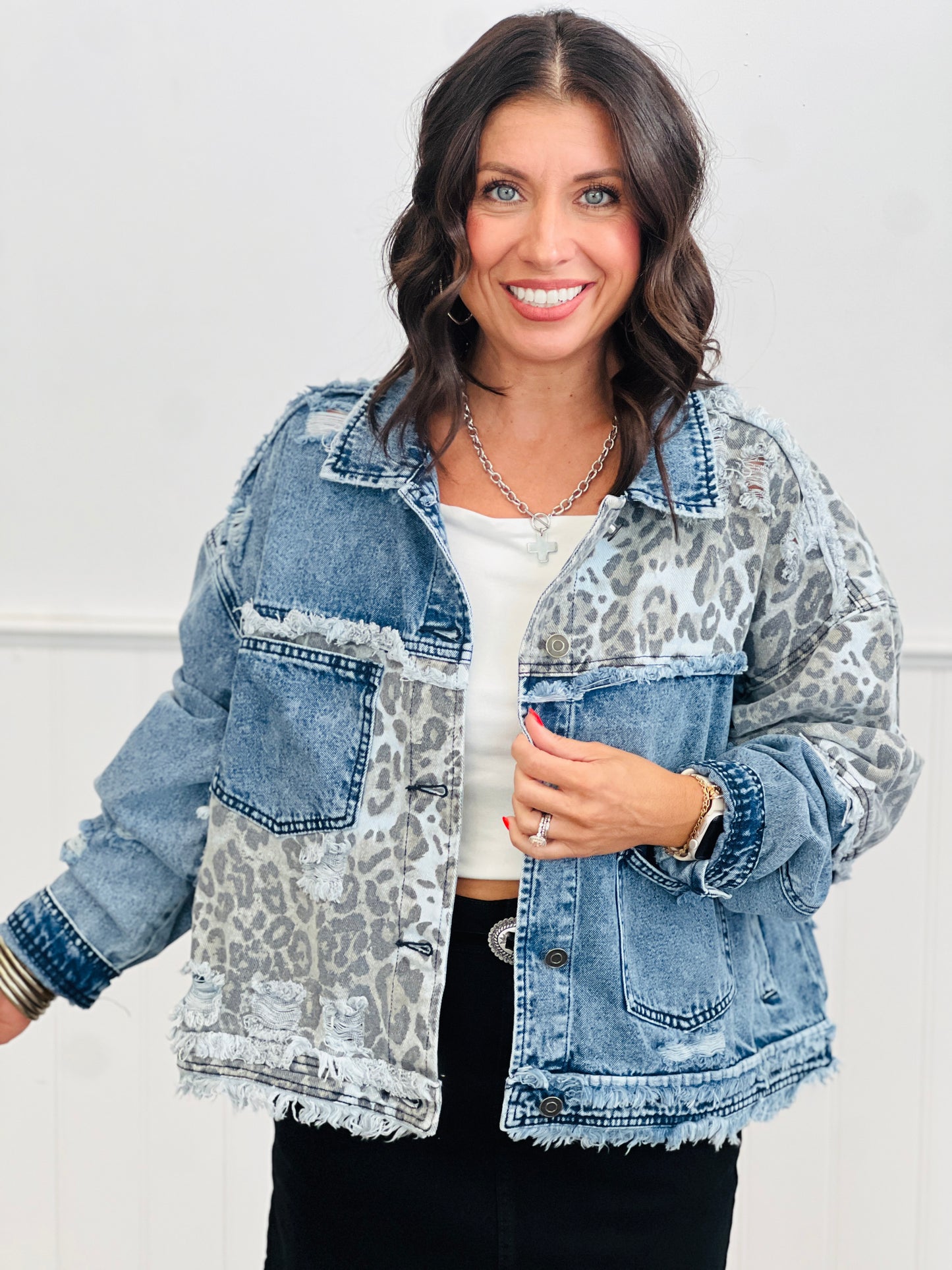 Oli & Hali Washed Denim/Contrast Leopard Jacket (Reg.)