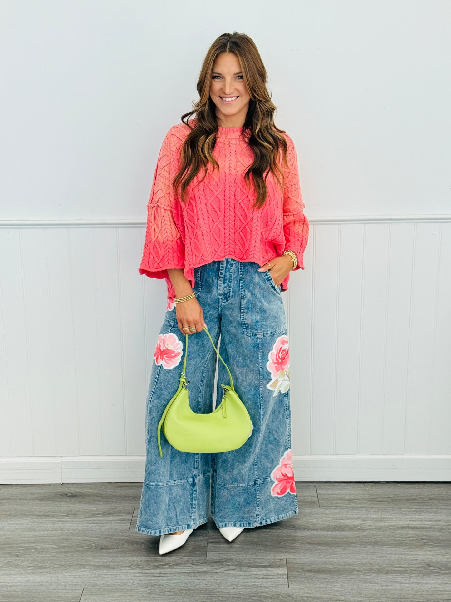 Washed Blue Denim Floral Patch Pants (Reg & Plus)