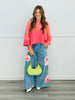 Washed Blue Denim Floral Patch Pants (Reg & Plus)