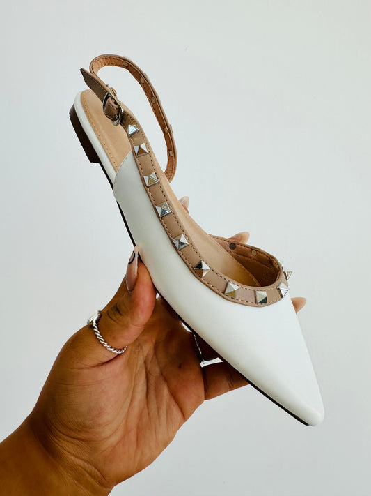 White Touch Of Edge Slingback Flats