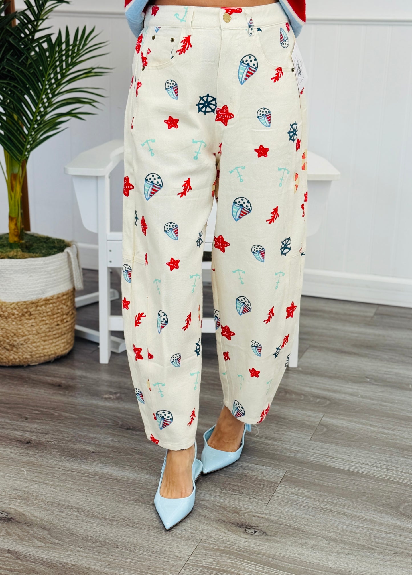 Ivory Denim Marine Life Print Pants (Reg & Plus)