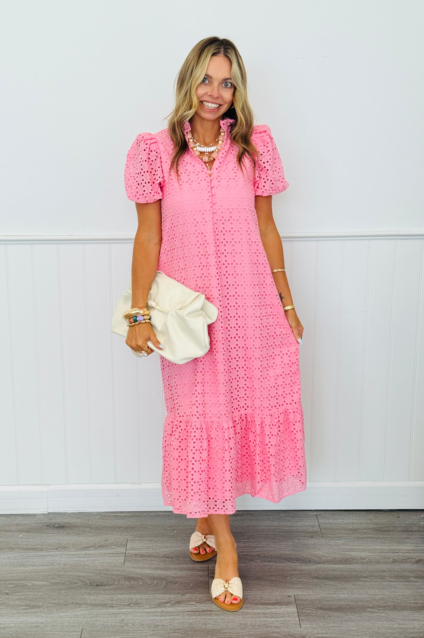 Pink Eyelet Midi Dress (Reg & Plus)